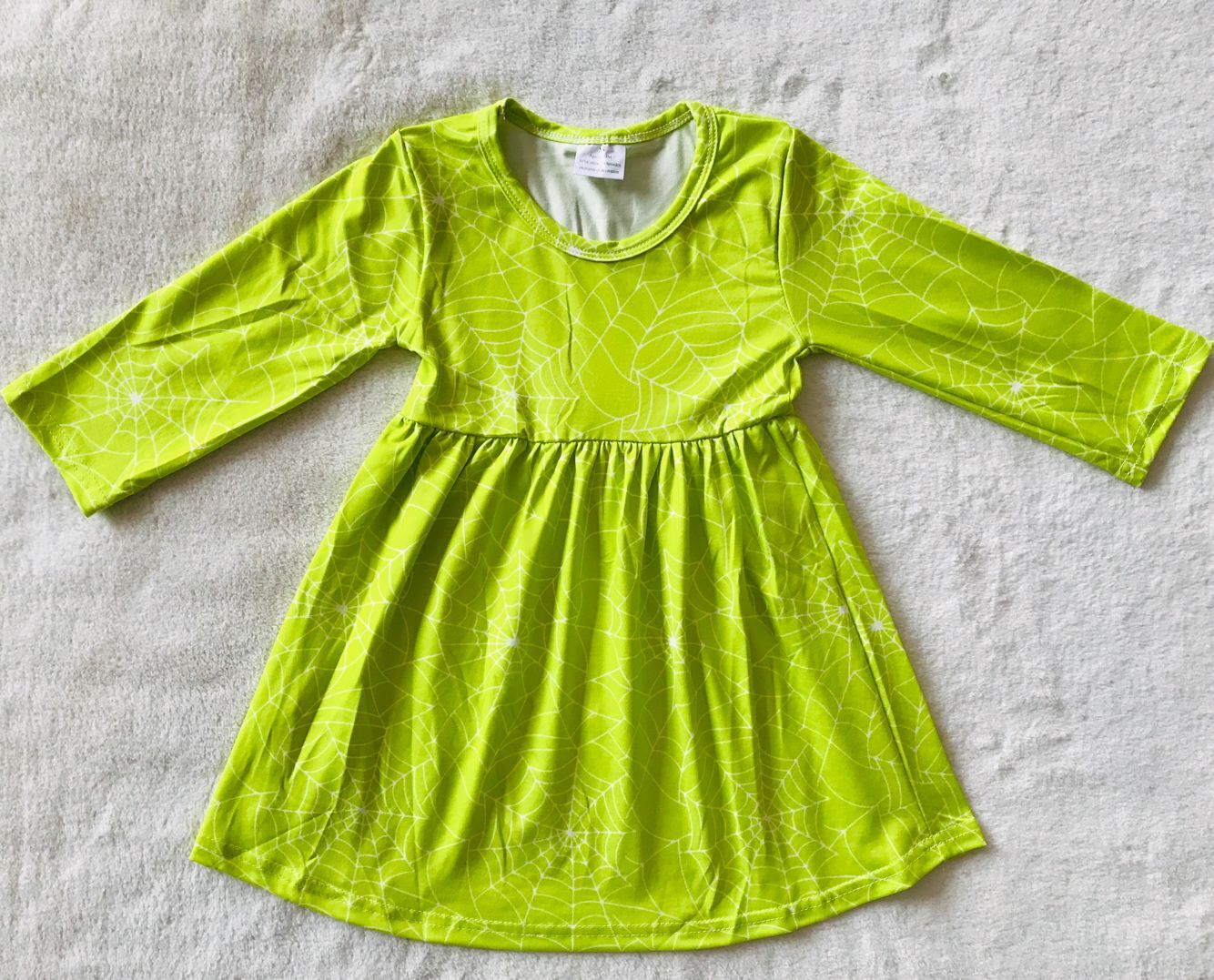 9.17 RTS NO MOQ(In stock)G3-20-3* Baby Girls Winter Dress Baby Girls Spiderweb yellow-green long-sleeved dress