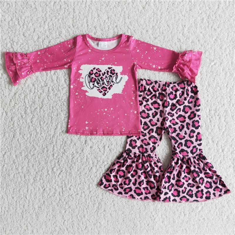 6 B9-25Love print bleached shirt leopard pants girls valentine's outfits