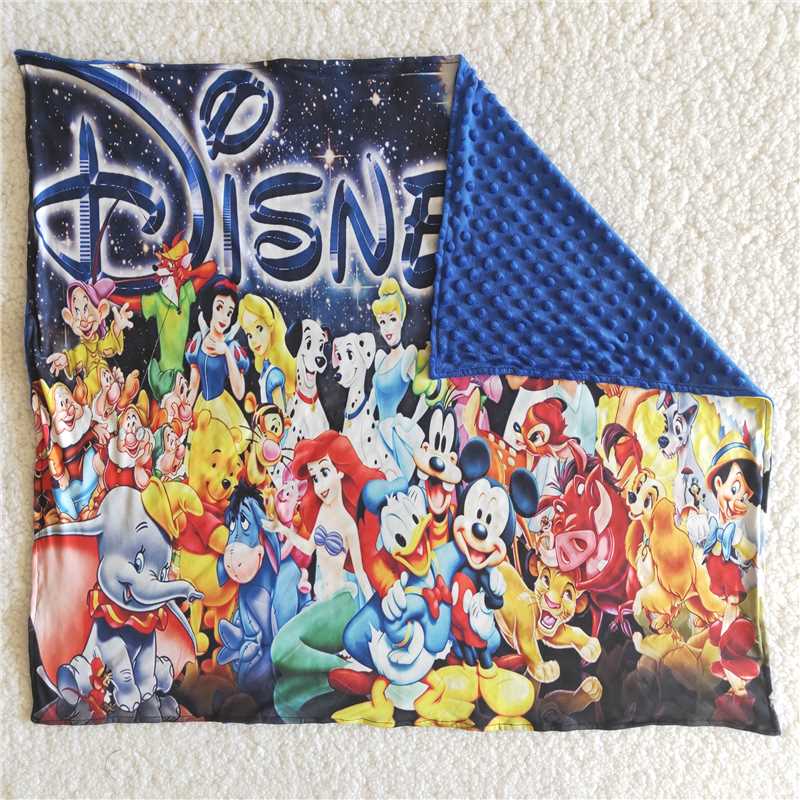 6 B9-39 Blue polka dots minky princess baby girls blankets