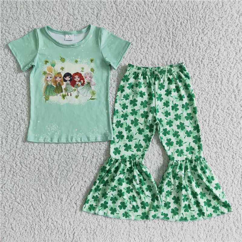 B10-2 Children princess quatrefoil bell pants cartoon clothing sets