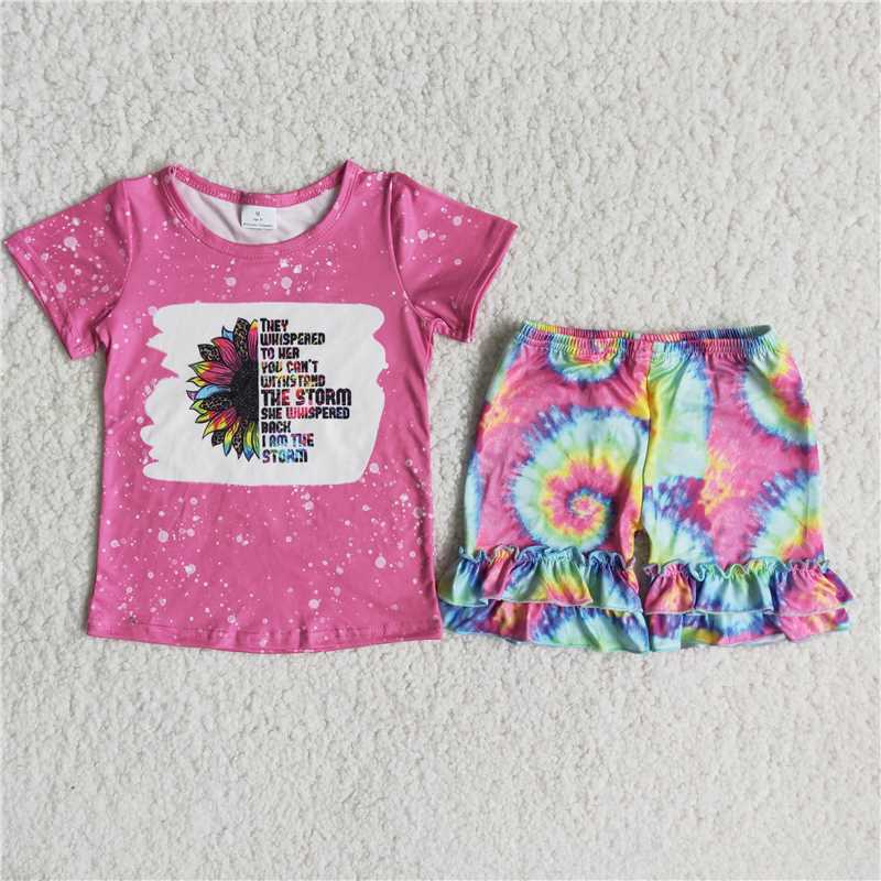Pink Halo dye ruffles Shorts sets