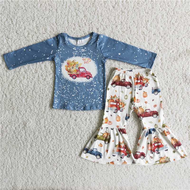6 A0-4Girl Pumpkin Truck Long Pants Outfit