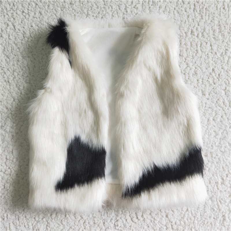 6 A21-13 Cow print faux fur girls vest