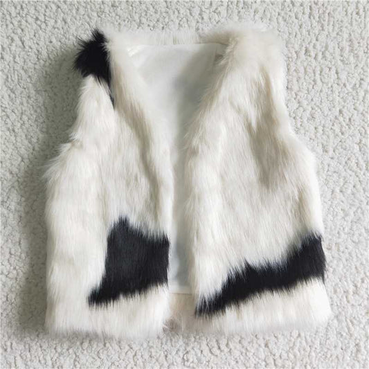 6 A21-13  Cow print faux fur girls vest