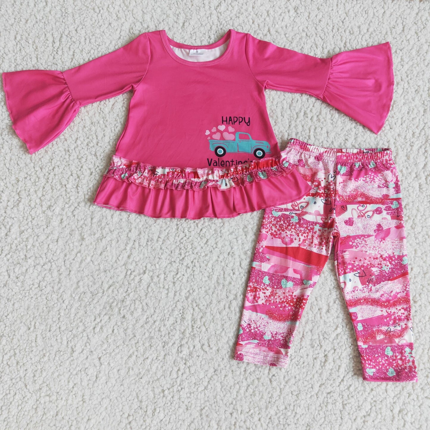 12.15 RTS NO MOQ (In stock)6 A22-29 Baby Girls Valentines hotpink pants sets