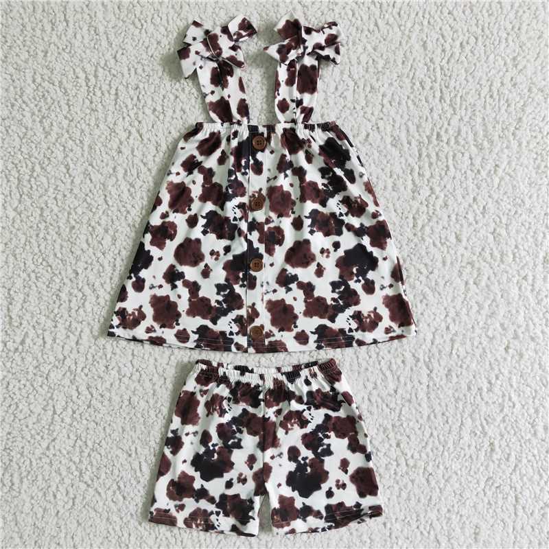 GSSO0037Cow print suspender shirt shorts girls summer outfits