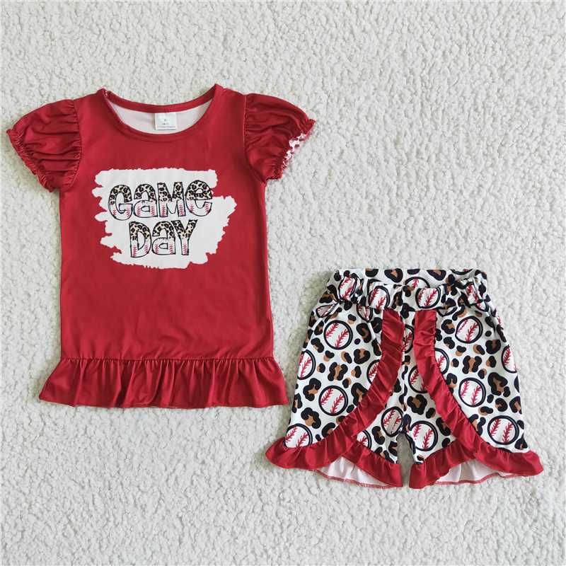 GSSO0057Game day shirt baseball leopard shorts girls boutique clothes