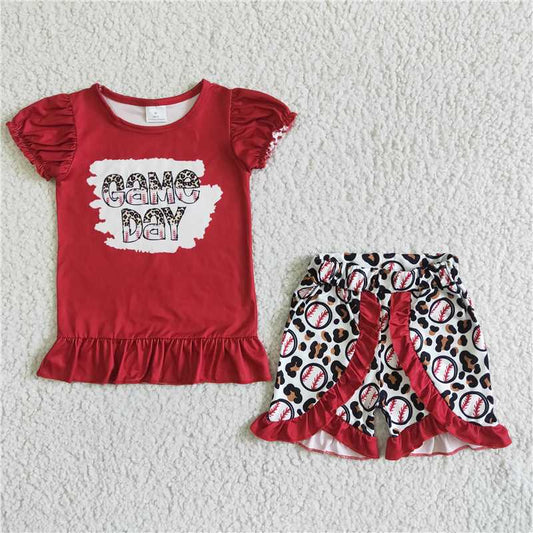 GSSO0057Game day shirt baseball leopard shorts girls boutique clothes