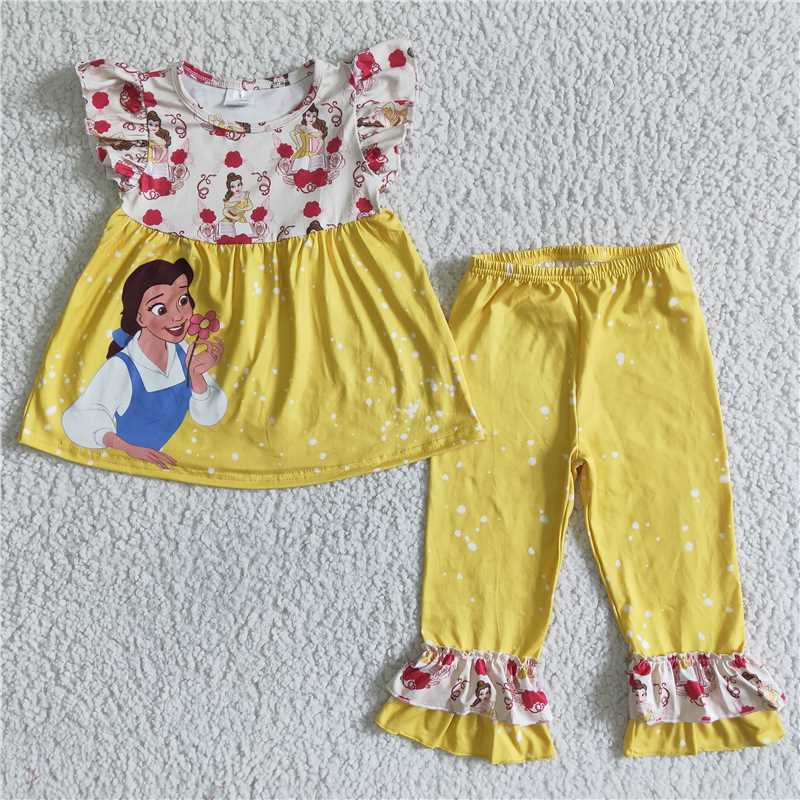 GSPO0057 Disney Princess Belle yellow flying sleeve trousers set