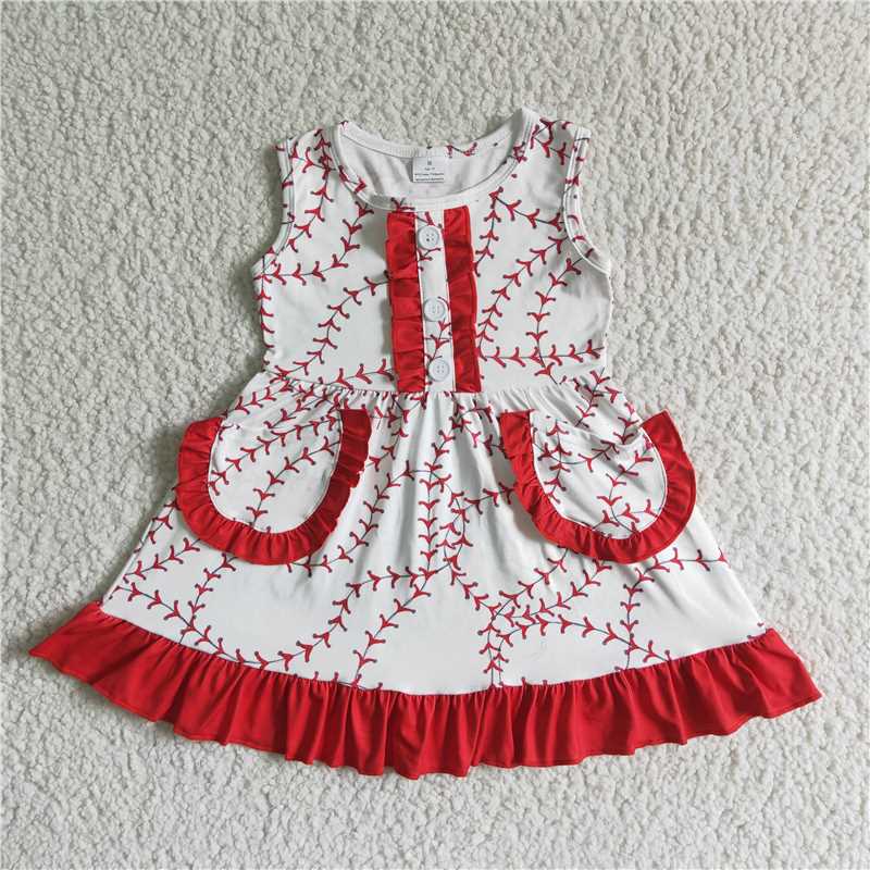 GSD0029Sleeveless baseball pocket baby girls dresses