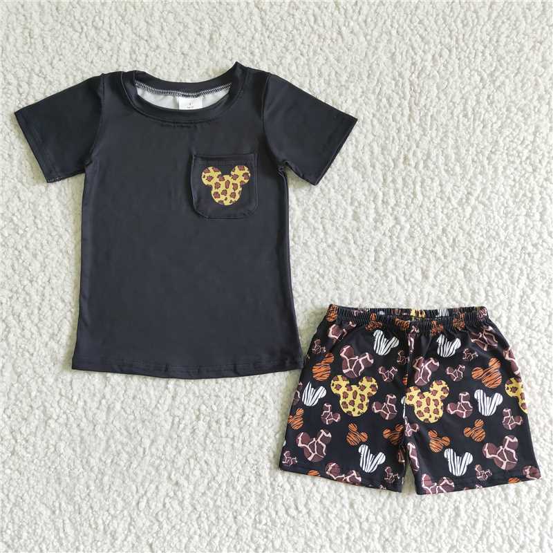 BSSO0042 Baby boys pocket cartoon black shorts sets