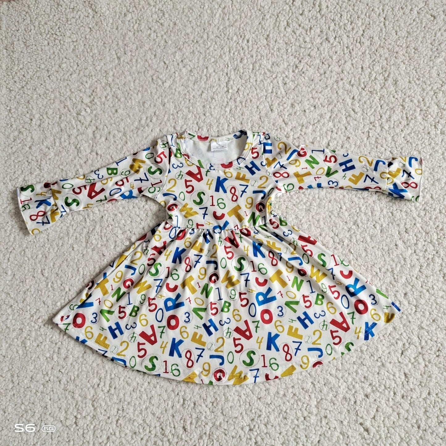 10.11 RTS NO MOQ(In stock)G2-20-2*;\ Baby Girls Winter Dress Colorful long-sleeved dress with numbers and letters