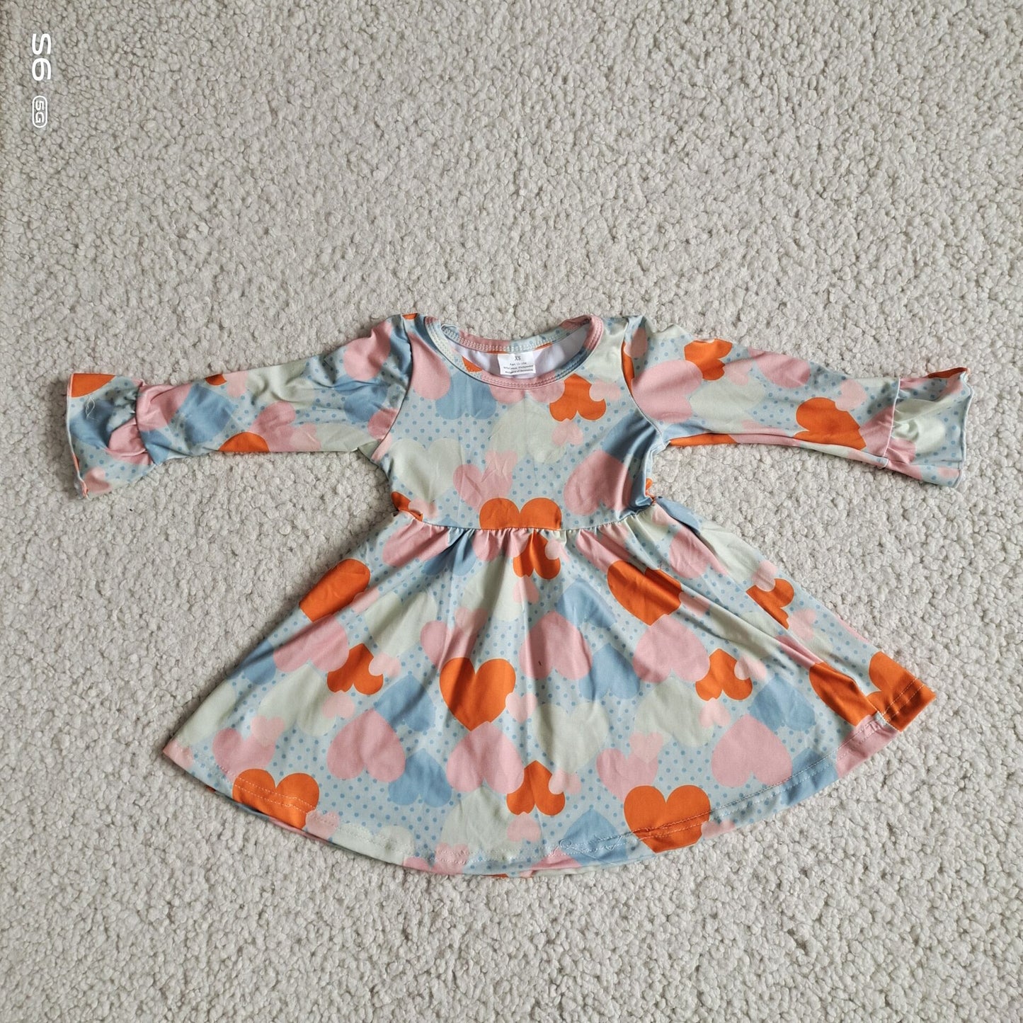 10.11 RTS NO MOQ(In stock)G2-20-2*.;\ Baby Girls Winter Dress Orange pink heart long-sleeved dress