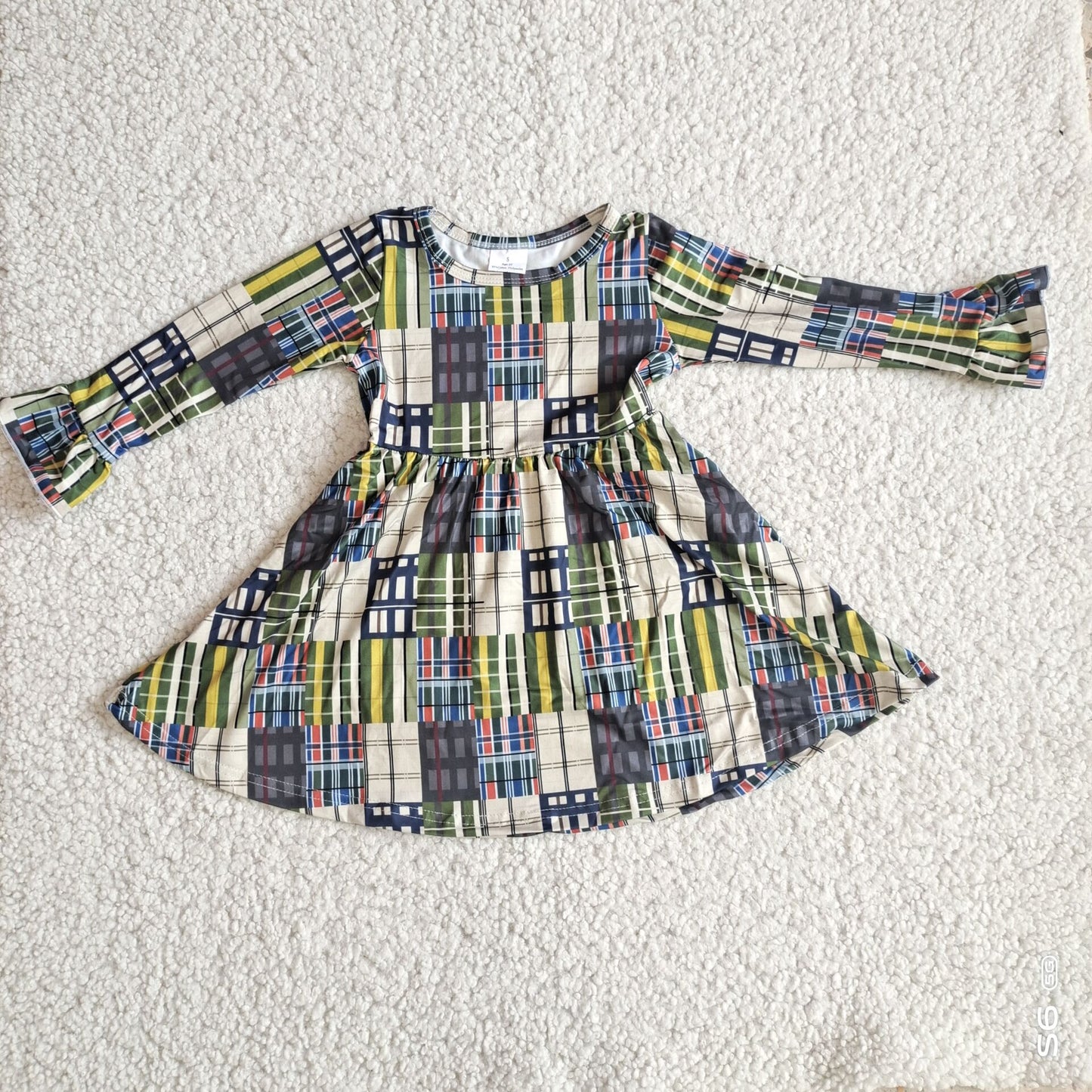 10.10 RTS NO MOQ(In stock)G2-24-1*';/ Baby Girls Winter Dress Glitch Striped Long Sleeve Dress
