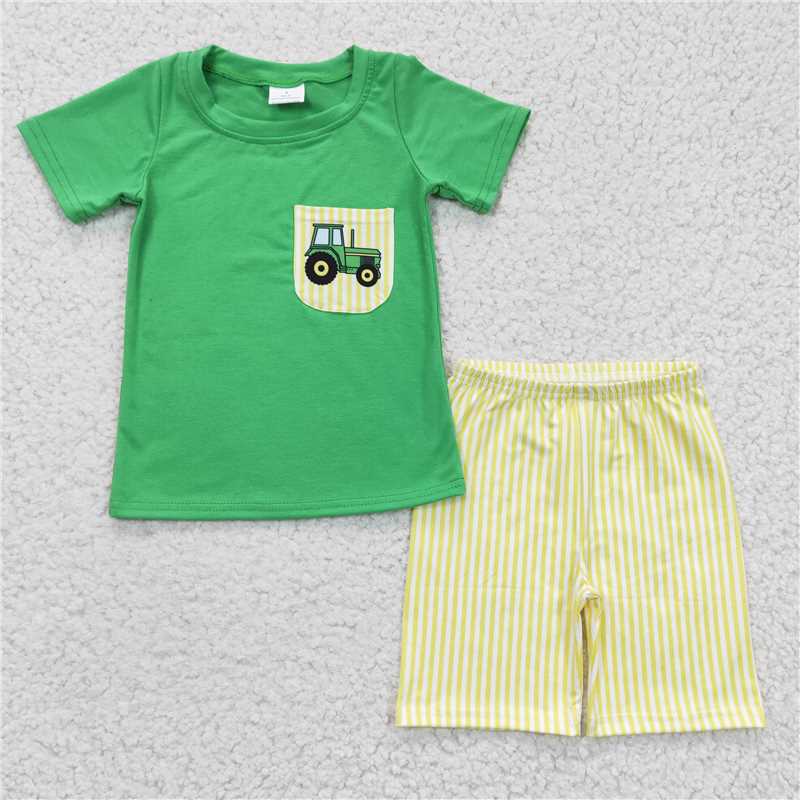 BSSO0058 Baby Boys Summer Boys Outfits Baby boys tractor summer pocket sets
