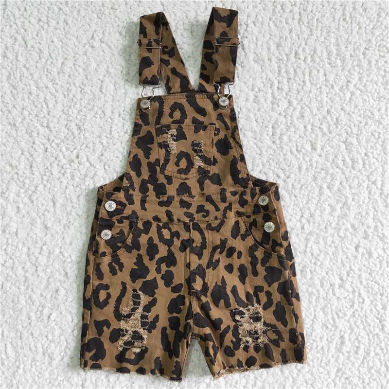 SS0018 baby girls leopard summer denim shorts overall(C)