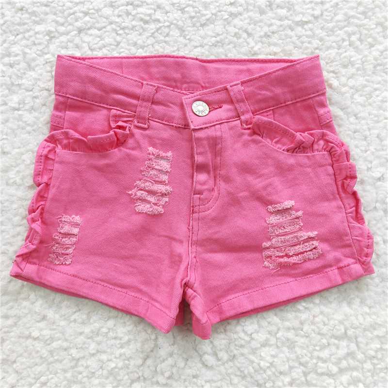 SS0013 Baby Girls hotpink ruffle denim summer shorts
