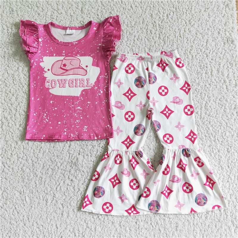 SPO0091 COWGIRL rose red flying sleeve trousers suit