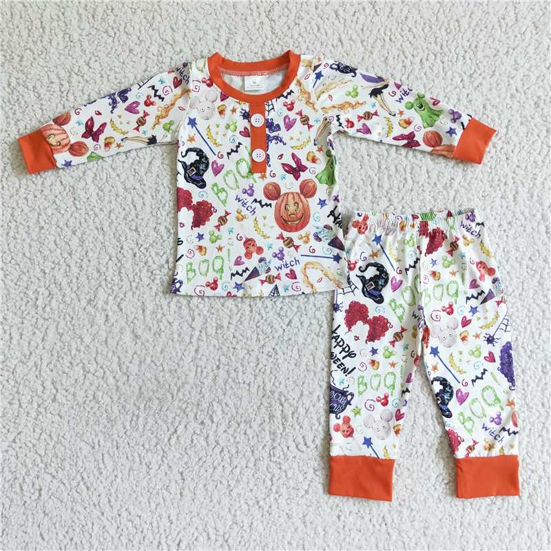BLP0046Boo witch happy Halloween kids boy pumpkin pajamas