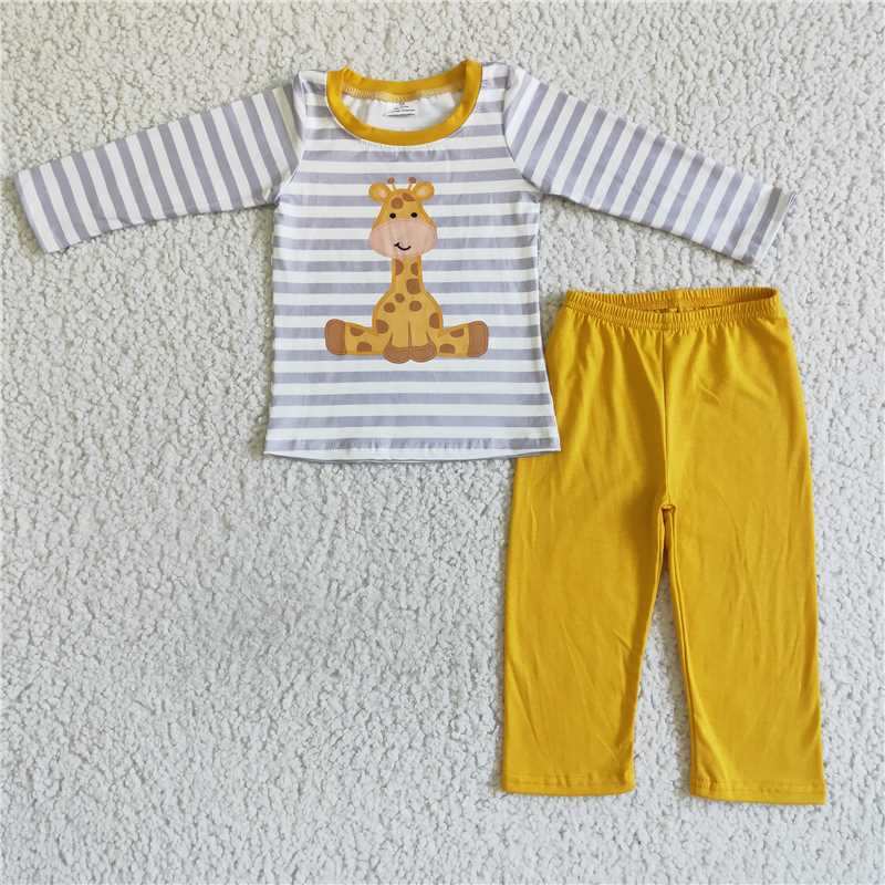BLP0016Giraff print stripe pants cotton pants boy fall clothing