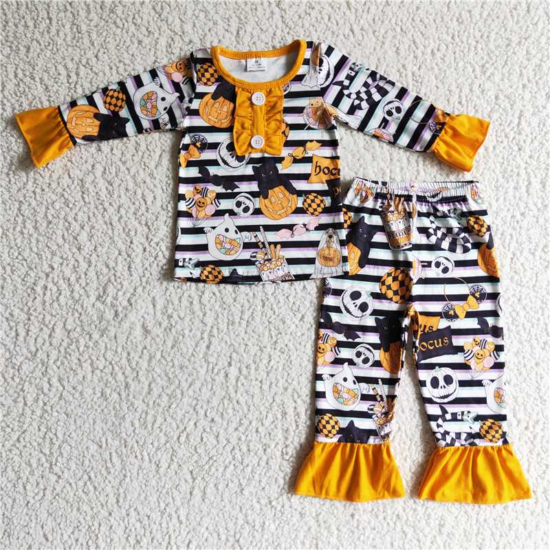 GLP0238Witches ghost pumpkin kids girls Halloween pajamas