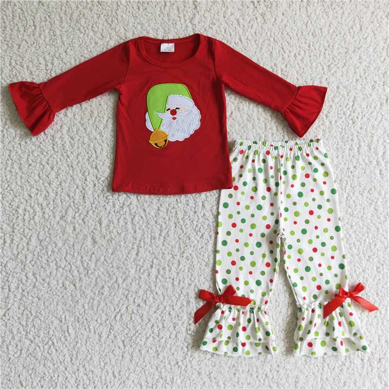 12.12 RTS NO MOQ (In stock)GLP0099 Baby girls Santa pajamas pants clothes sets