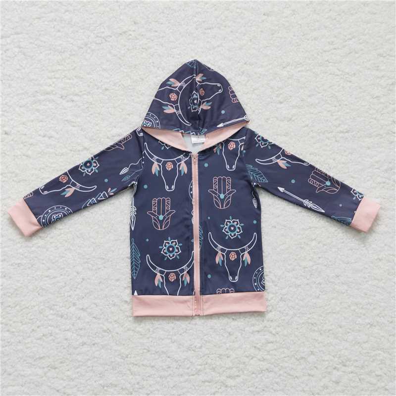 GT0059 Baby kids hoodie cow western fall tops
