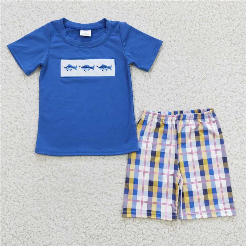 BSSO0125 Baby Boys Sharks summer blue shorts sets