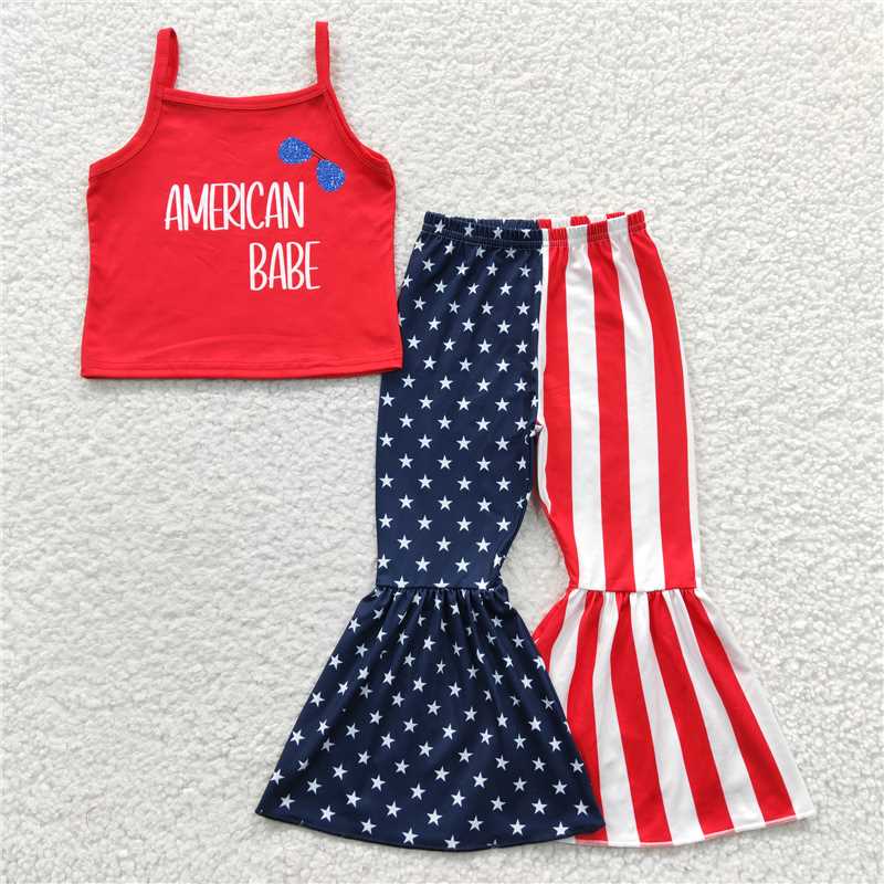 GSPO0533 Girls' National Day BABE red suspender pants suit