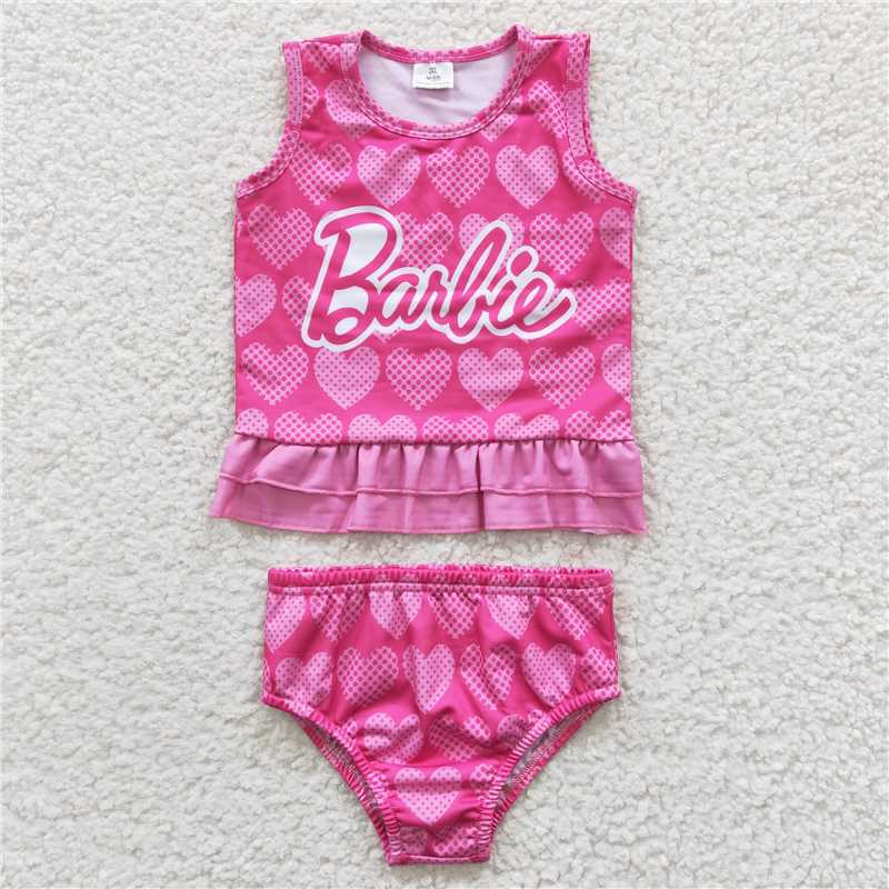 GBO0077 Baby Girls Pink Doll 2pcs Swimsuits