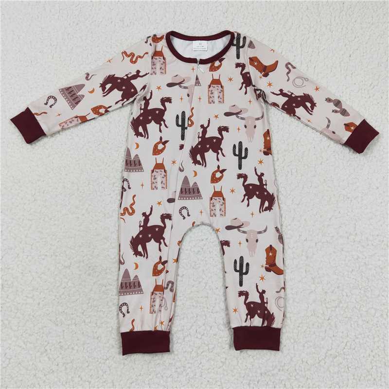 LR2188 RTS NO MOQ Baby Boys Winter Rompers Riding boots star brown zip-up long-sleeved jumpsuit