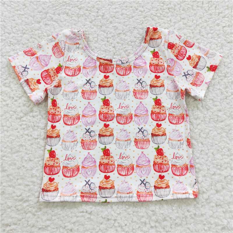 GT0204 Cake love short sleeves baby girls Valentine's day shirt