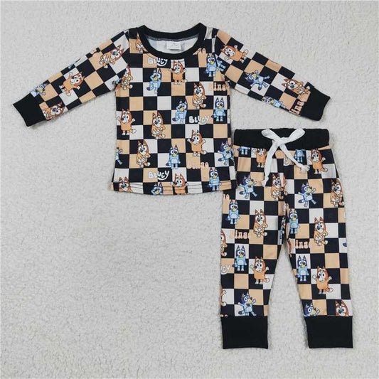 BLP0190Plaid dogs long sleeves baby kids pajamas