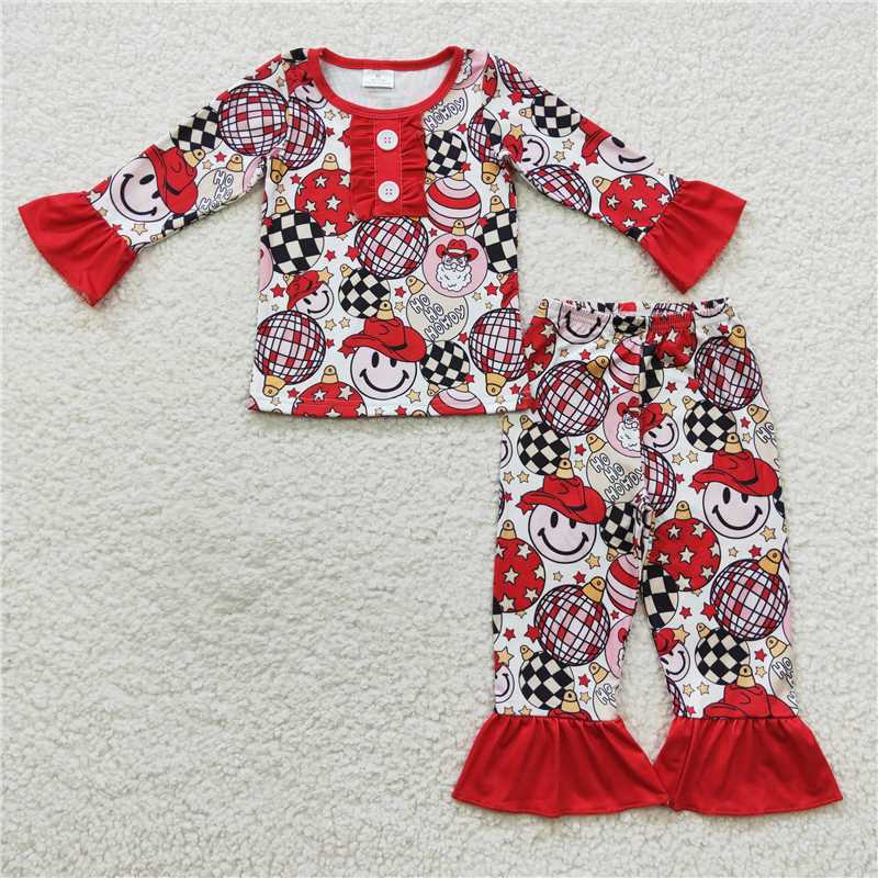GLP0459 Santa Claus smiley ball red lace long sleeve trousers suit