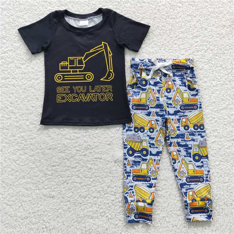 BSPO0132 Baby Boys Excavator Shirt Pants Clothes Sets
