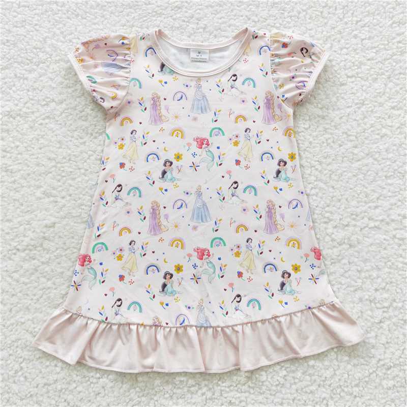 GSD0427 Floral Rainbow Disney Princess Lantern Sleeve Dress