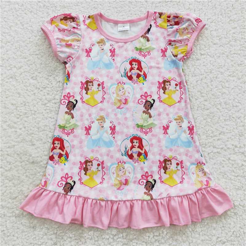 GSD0426 Disney Princess Pink Lace Lantern Sleeve Dress