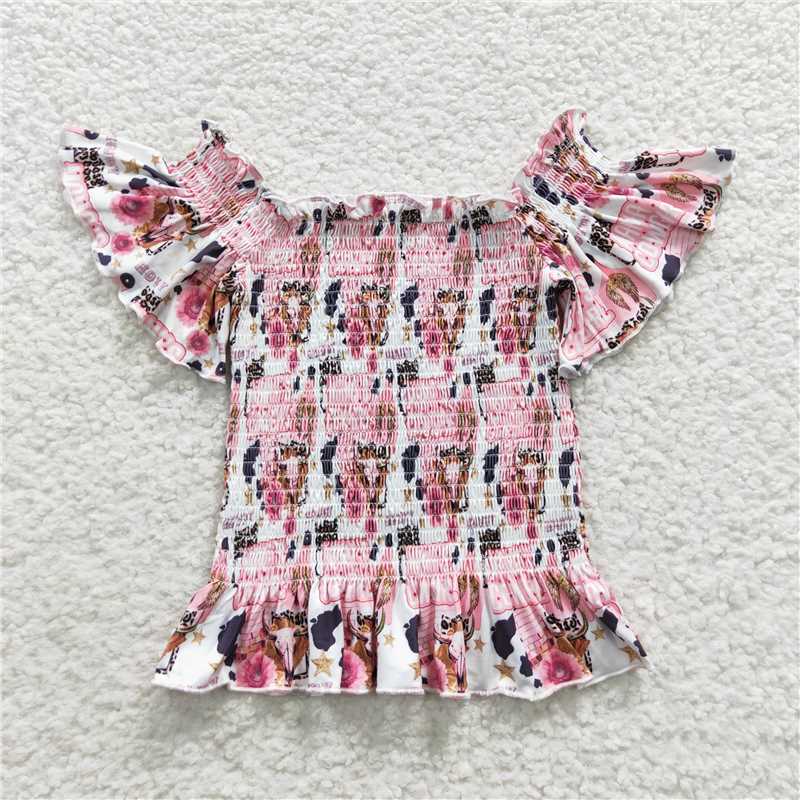 GT0183 Mama's Cowgirl off-the-shoulder smocked top