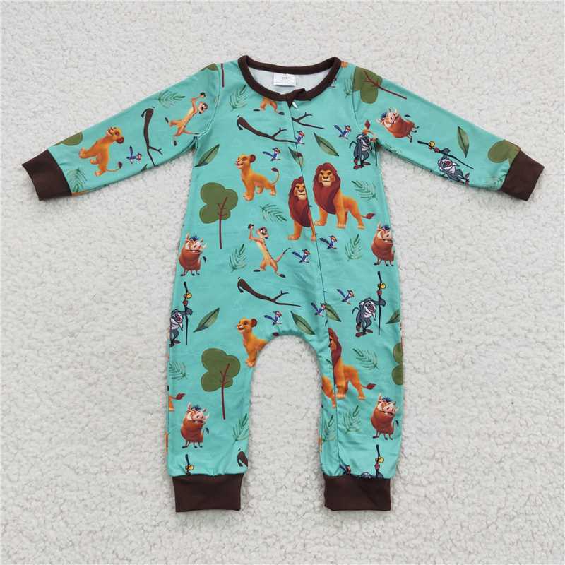 RTS LR0486 Lion King Simba green and brown zipper long sleeve jumpsuit