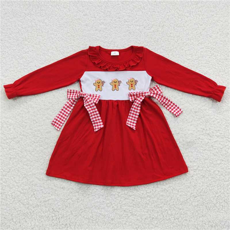 12.9 RTS NO MOQ (In stock)Matching Christmas GLD0218 Baby Girls Gingerbread Knee Length Dresses