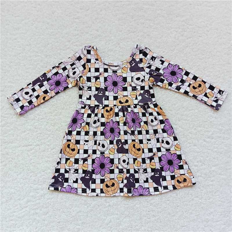 GLD0233 Baby Girls Halloween Flowers Knee Length Dresses