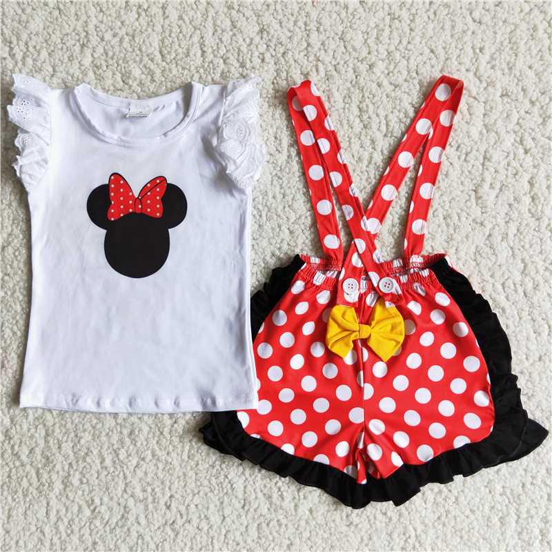 Baby girls summer cartoon suspender shorts sets