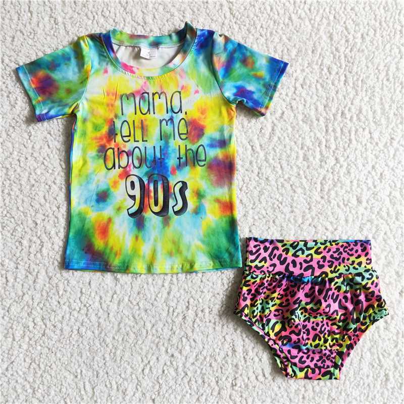 C14-30 Mama tell me about 90's baby girls leopard bummie sets