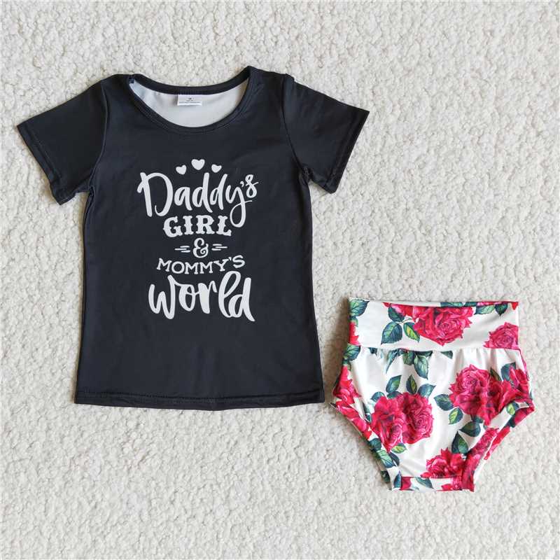 A9-4 baby girls infant daddy girl flower pattern bummie set