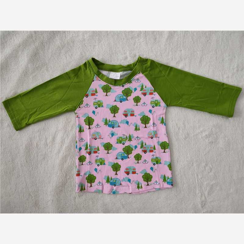 10.13 RTS NO MOQ (In stock)G3-8-3[ Baby Boys Long Sleeve Top Electric Vehicle Green Long Sleeve Top