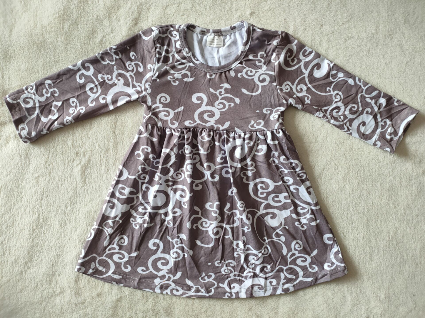 9.23 RTS NO MOQ(In stock)G3-4-2,, Baby Girls Winter Dress White totem gray and white skirt