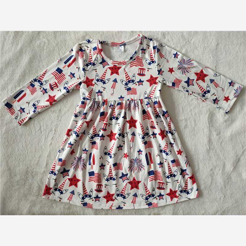 9.24 RTS NO MOQ(In stock)G2-20-3[ Baby Girls Winter Dress Red Five-Pointed Star Magic Hat Long Sleeve Dress