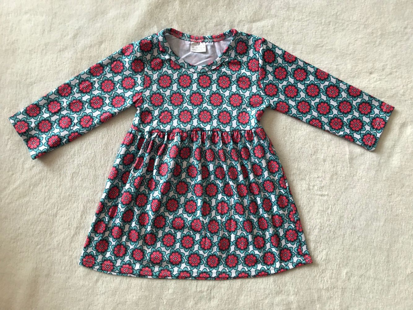 9.19 RTS NO MOQ(In stock)G3-8-3[' Baby Girls Winter Dress Red and green flower long sleeve dress