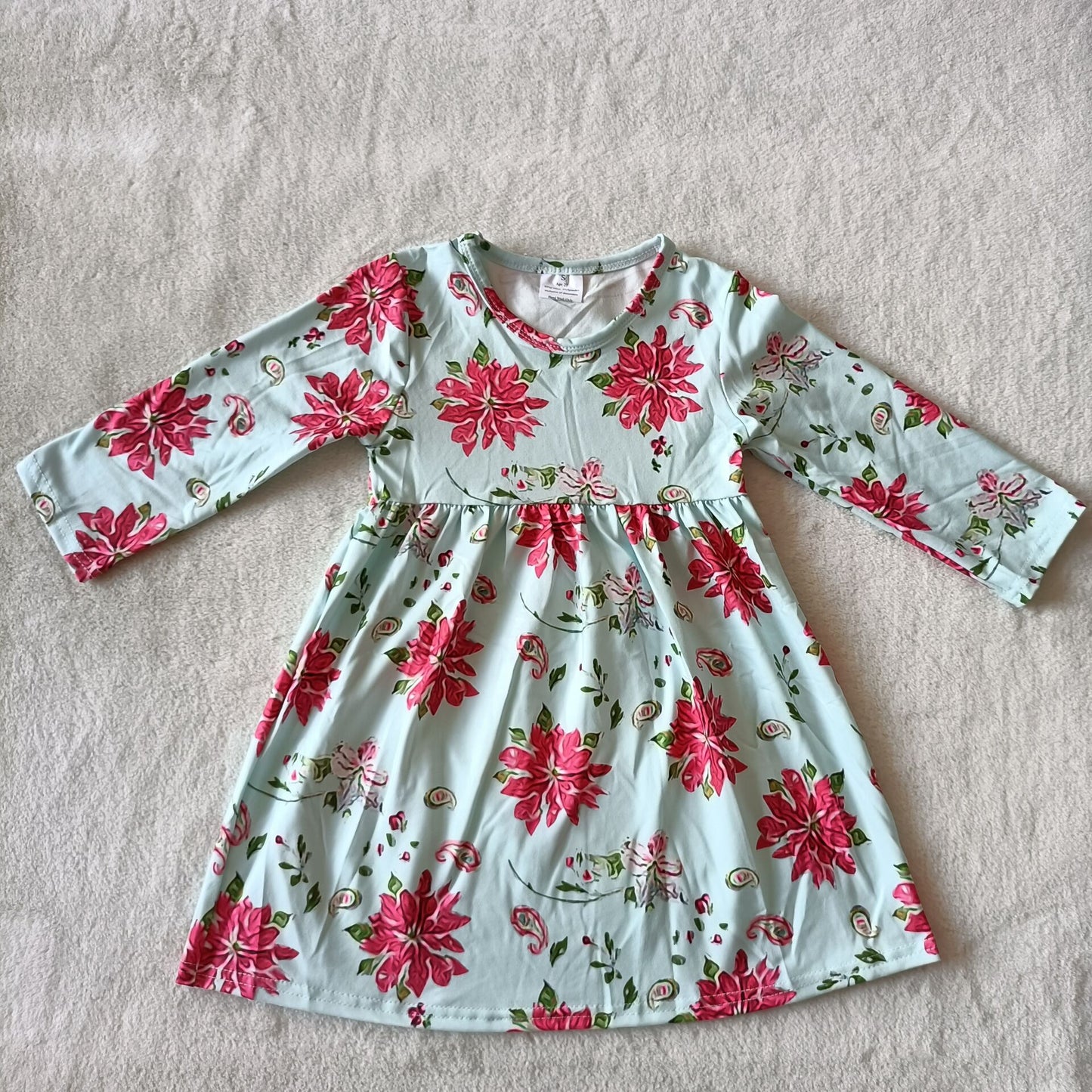 10.11 RTS NO MOQ(In stock)G3-16-2` Baby Girls Winter Dress Red Bana light green skirt
