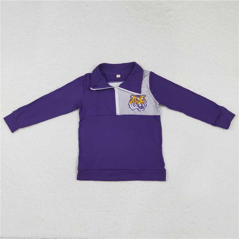 10.14 RTS NO MOQ (In stock)G6-19-2;。, Baby Boys Long Sleeve Top Tiger head purple long-sleeved top